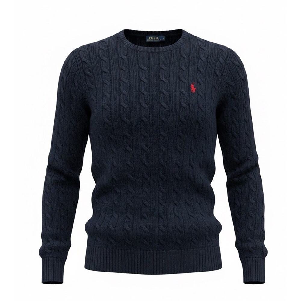 Ralph Lauren Navy Cable Knit Sweater Old Money Aesthetic Size Small